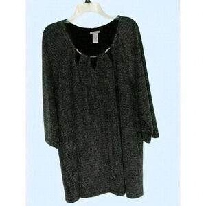 Catherines 3X top scoop neck 3/4 raglan sleeve nylon/metallic black silver